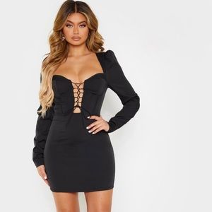 Black Lace up Cup Detail long Sleeves Bodycon Dress size 12